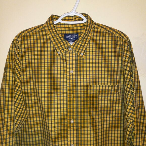 Steve & Barrys Size XXL Relaxed Fit Yellow Plaid Button Down Shirt-Pocket-Biker - Picture 2 of 9